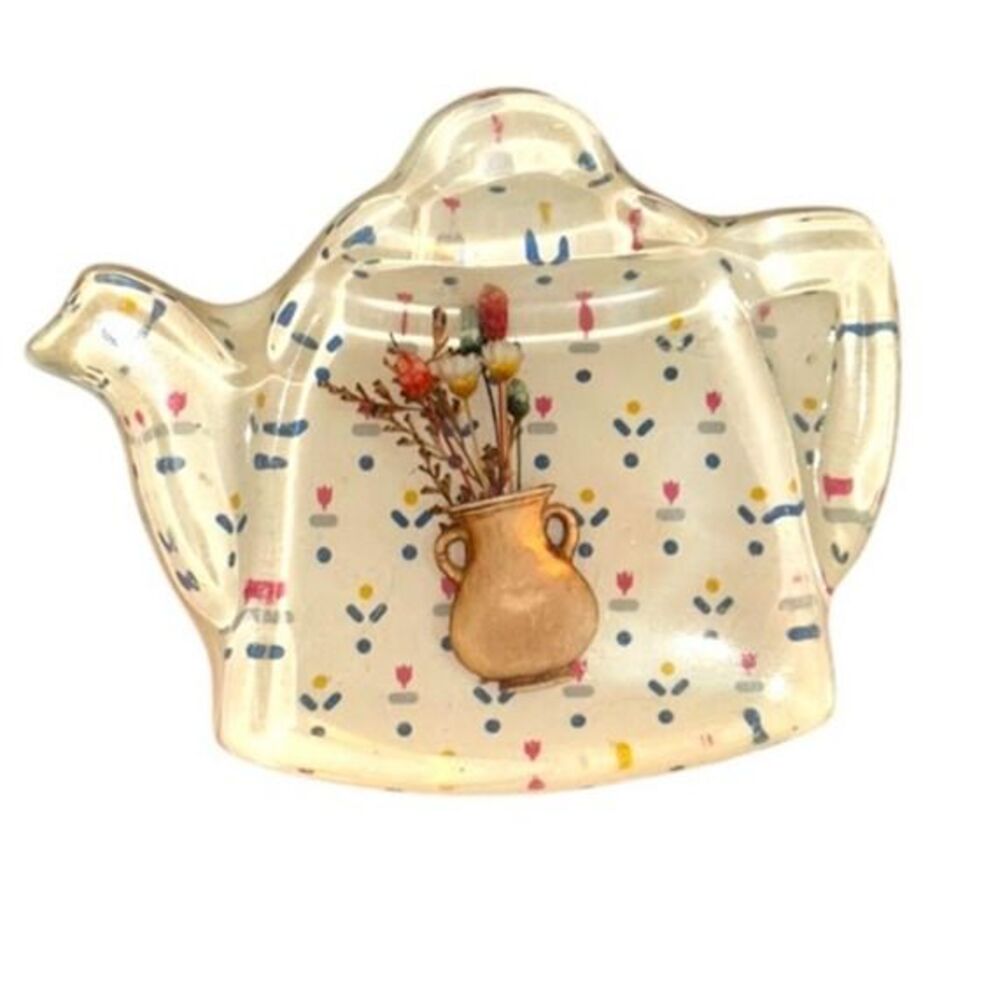 Vintage MCM Clear Lucite Teapot Teabag Holder / Spoon Rest